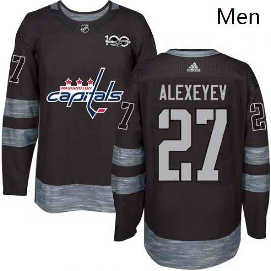 Mens Adidas Washington Capitals 27 Alexander Alexeyev Authentic Black 1917 2017 100th Anniversary NHL Jerse